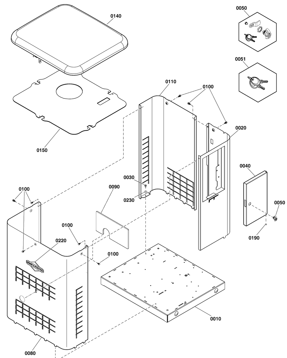 Enclosure Diagram and Parts List for 040576-00  Briggs and Stratton Generator